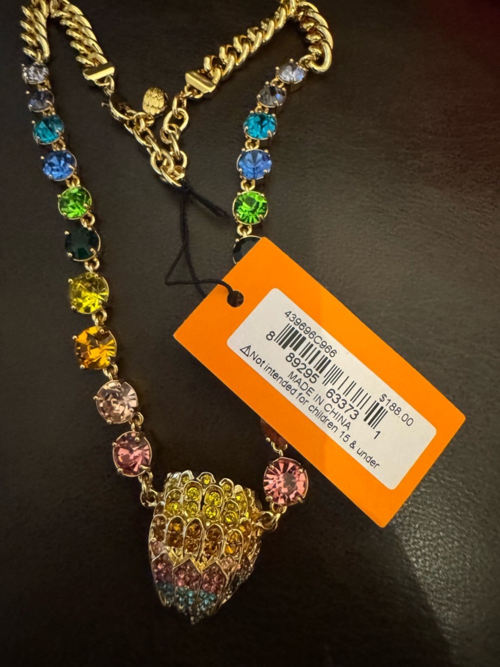 Kurt Geiger Rainbow Crystal Pendant Necklace with Gold-Tone Chain - Picture 5 of 5